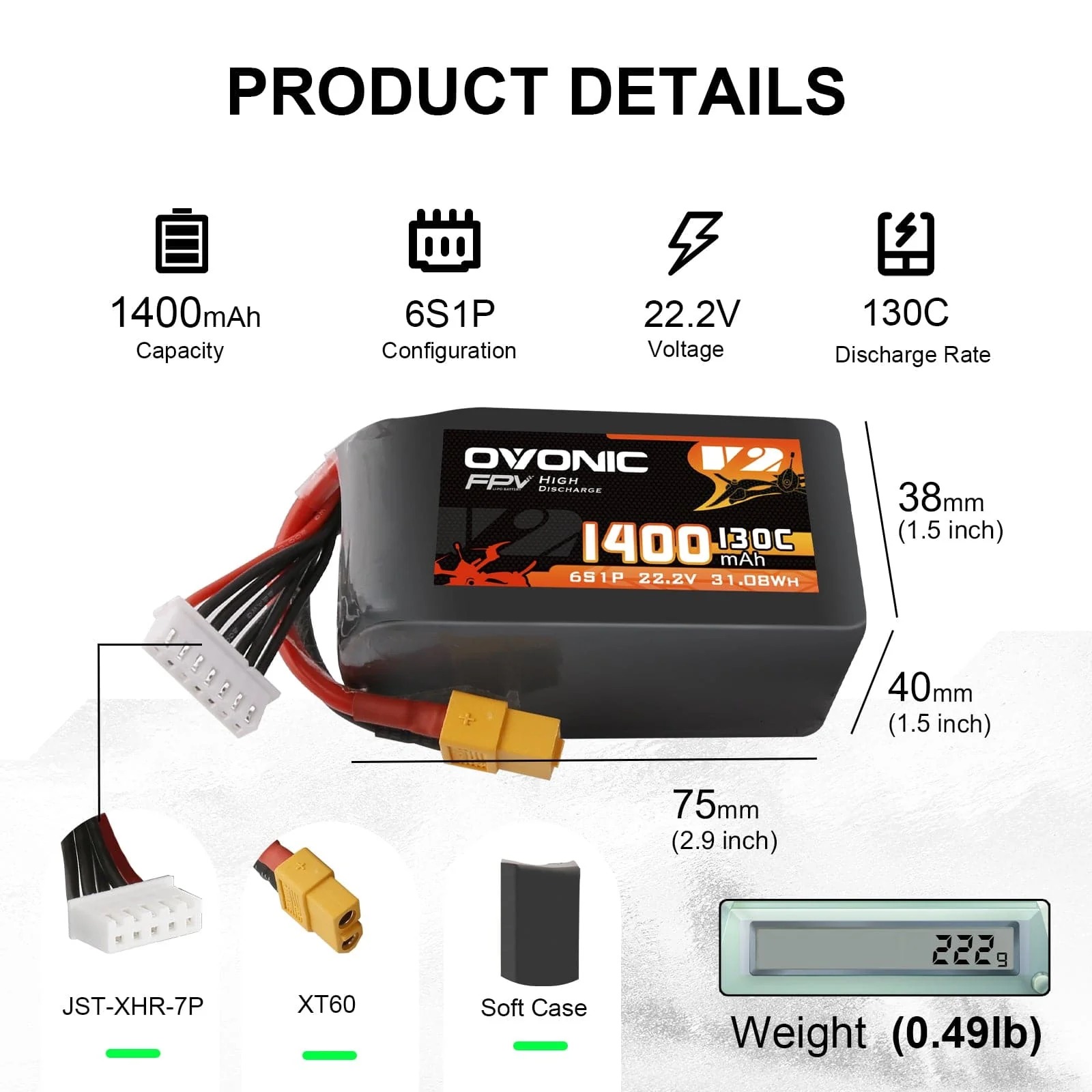 โอโวนิค 6S 1400mAh 130C แบตเตอ - Drone Battery Bag บทวิจารณ์และราคา